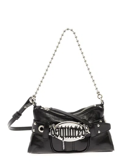 DSQUARED2 'GOTHIC' BLACK SHOULDER BAG WITH BELT DETAIL IN SMOOTH LEATHER WOMAN