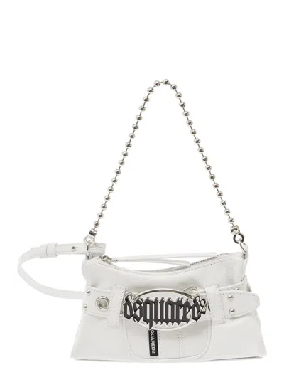 Dsquared2 'gothic' White Shoulder Bag With Belt Detail In Smooth Leather Woman