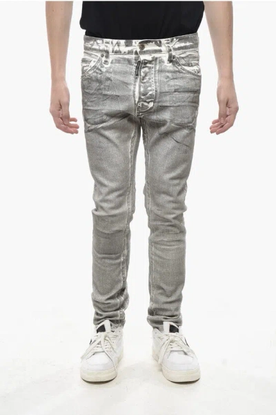 Dsquared2 Coated Cotton 5-pocket Pants In Gray