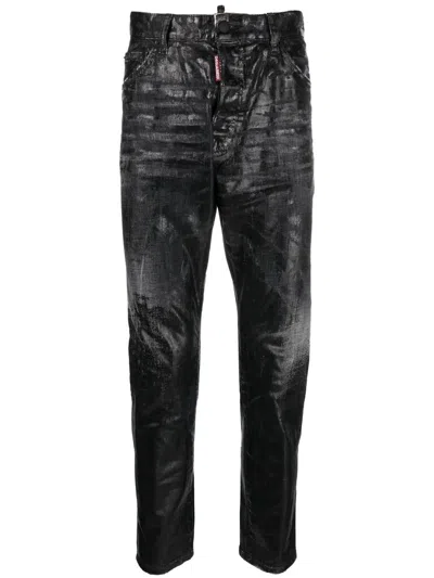 Dsquared2 Coated-finish Slim-fit Jeans In Black