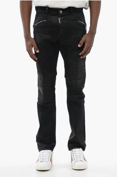 Dsquared2 Coated Jeans With Zipped Pockets 17 Cm In Black