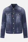 Dsquared2 Dan Blue Jacket With Classic Collar And All-over Painted Details In Denim Man