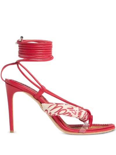 Dsquared2 Coiled Hibiscus Heeled Sandals In Burgundy