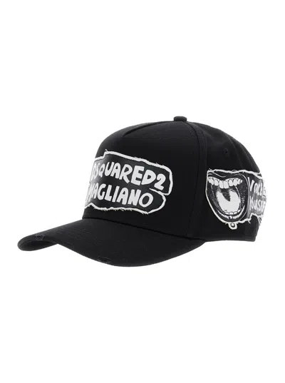 DSQUARED2 'D2 X MAGLIANO' BLACK BASEBALL CAP WITH LOGO LETTERING ON FRONT AND REAR AND MAXI LOGO ON THE SIDE I