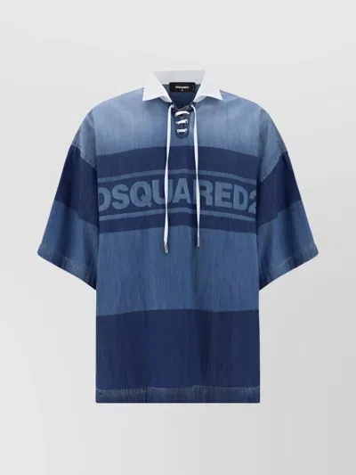 Dsquared2 Collar Cotton Polo Shirt Short Sleeves In Blue