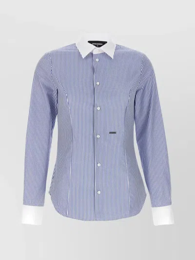 Dsquared2 Contrast-collar Striped Cotton Shirt In 蓝色