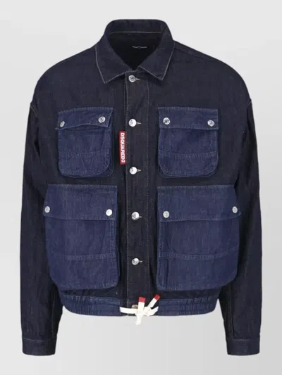 Dsquared2 Collared Jacket Chest And Front Pockets In Blue