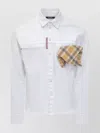 Dsquared2 White Cotton Denim Carpenter Shirt With Checked Pocket Square In White