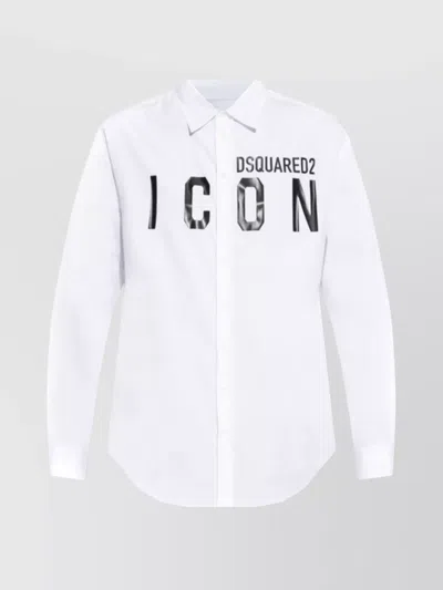 Dsquared2 Collared Shirt With Curved Hem And Long Sleeves In White