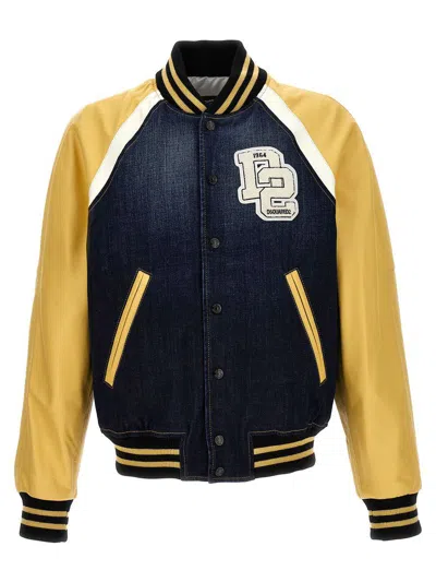 Dsquared2 'college' Yellow And Blue Varsity Jacket With Logo Patch And Contrasting Sleeves In Multicolor