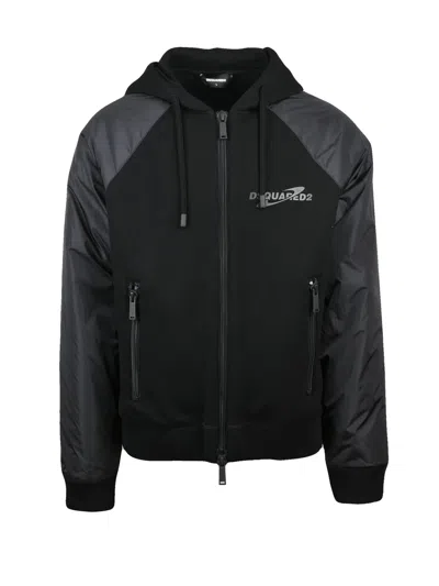Dsquared2 College-style Black Jacket With Padded Sleeves And Zippered Pockets In Multi