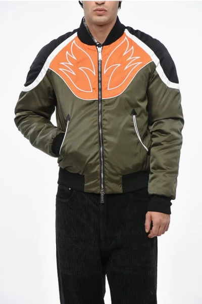 Dsquared2 Color Block Padded Hockey Western Bomber In Animal Print