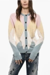 Dsquared2 Color Block Virgin Wool Cardigan With Jewels
