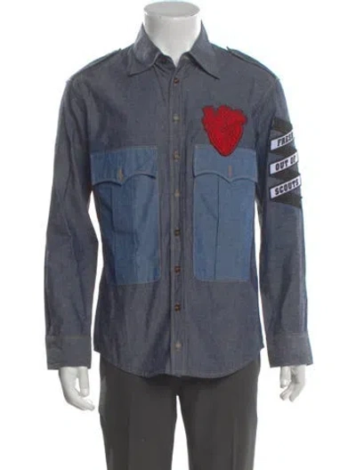 Pre-owned Dsquared2 Colorblock Pattern Long Sleeve Denim Shirt In Blue