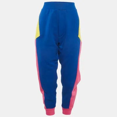 Dsquared2 Colorblocked Cotton Ski Joggers In Blue
