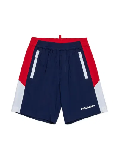 Dsquared2 Kids' Colour-block Track Shorts In Blue