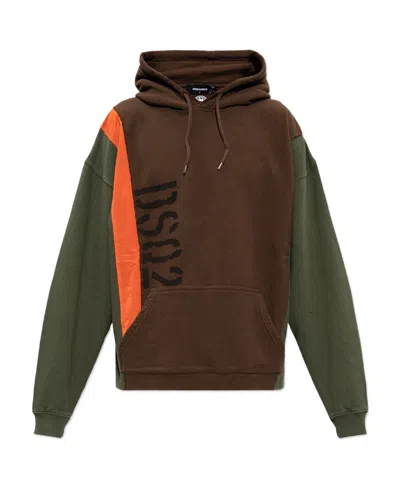 Dsquared2 Colour-blocked Logo-print Hoodie In Green