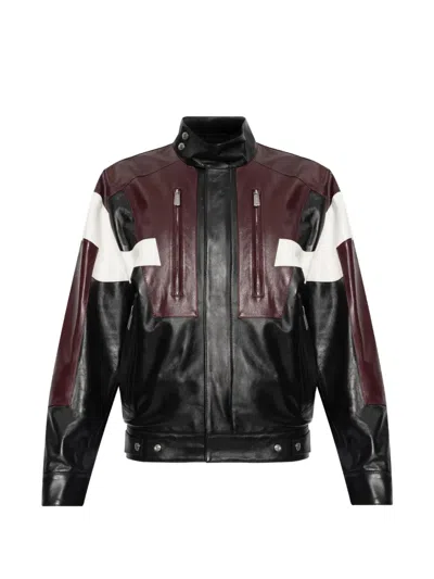 Dsquared2 Colour-block Stand-collar Leather Jacket In Black