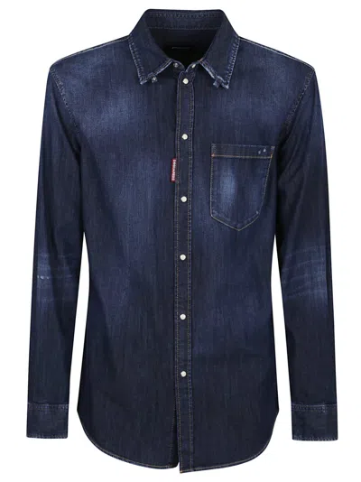 DSQUARED2 DSQUARED2 COMFORTABLE BLUE COTTON BLEND SHIRT