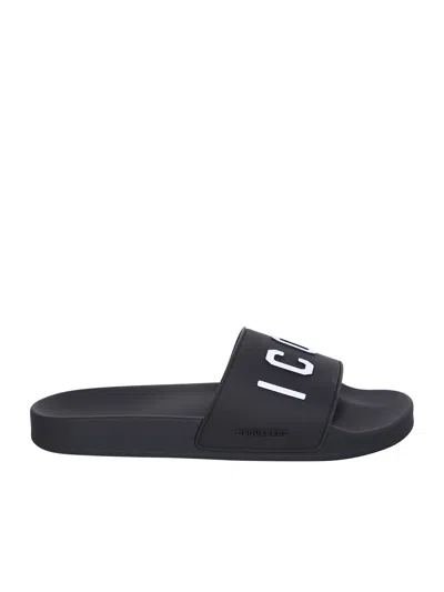 Dsquared2 Comfortable Slip-on Sandals With Embossed Logo - 2.5cm Heel Height In Black