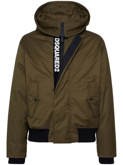 Dsquared2 Concealed Logo-print Padded Jacket In Military Green