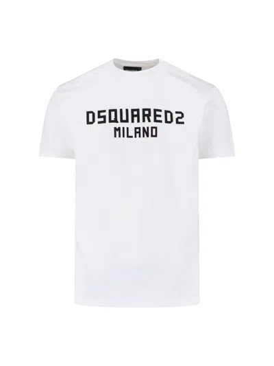 Dsquared2 Contrast Logo Cotton T-shirt With Classic Crew Neckline In White