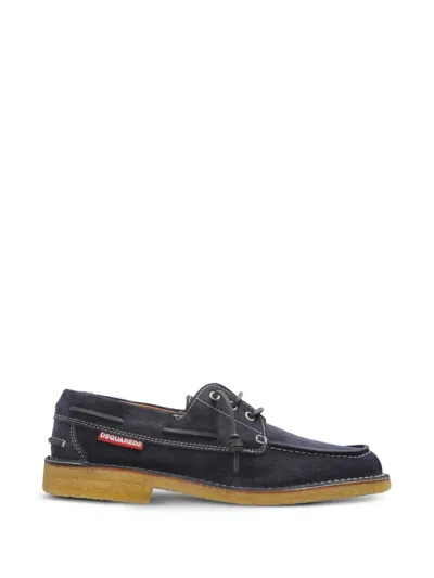 Dsquared2 Contrast-stitch Leather Boat Shoes In Blue