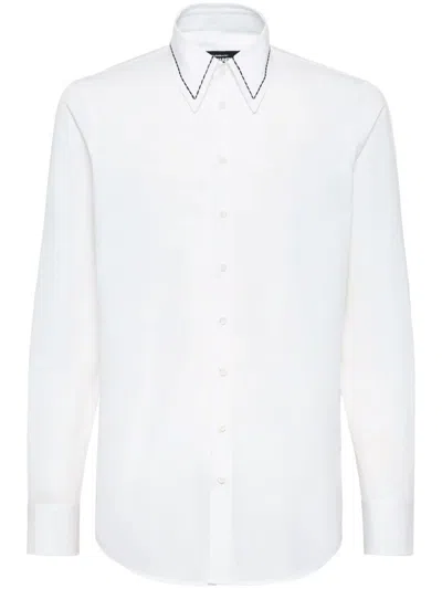 Dsquared2 Contrast Stitching Long-sleeves Shirt In White
