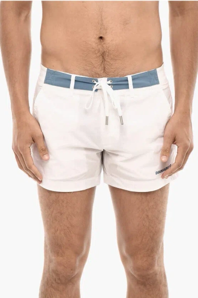 Dsquared2 Contrasting Bands Midi Swim Shorts In White
