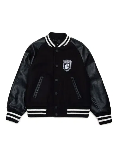 Dsquared2 Kids' Contrasting-fabric Sleeves Bomber Jacket In Nero