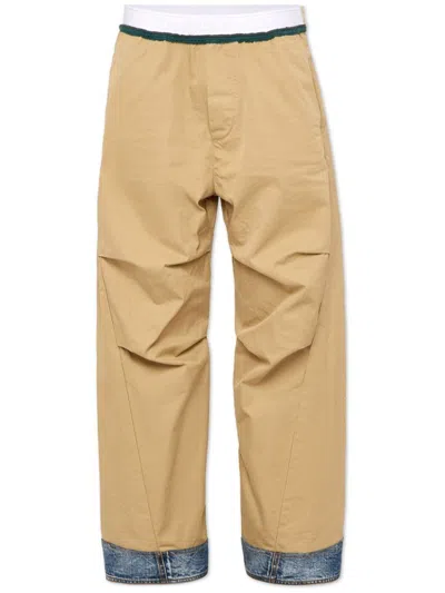 Dsquared2 Cotton Twill Wide Chino Trousers In Beige