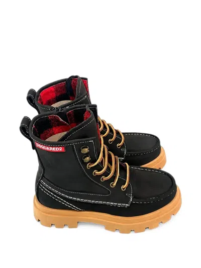 Dsquared2 Kids' Contrast-stitch Lace-up Boots In Black