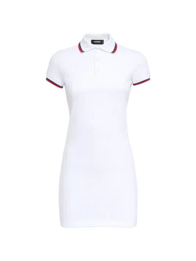 Dsquared2 Contrast-trim Polo-collar Cotton Mini Dress In White