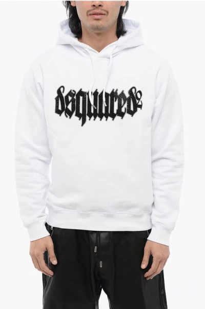 Dsquared2 Cool-fit Hoodie Sweatshirt With Rhinestones In White