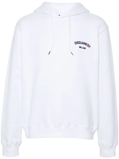 Dsquared2 White Cotton Hoodie With Embroidered Logo