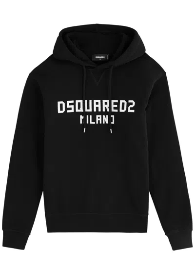Dsquared2 Cool Fit Logo Hooded Cotton Sweatshirt In Black And White