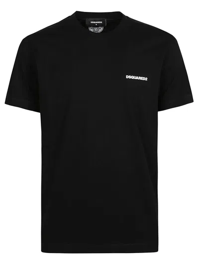 DSQUARED2 BLACK COTTON T-SHIRT WITH EMBROIDERED LOGO