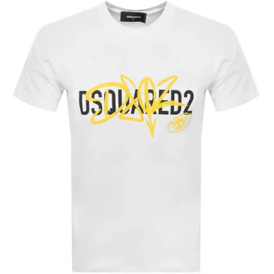 Dsquared2 Slim Fit Cotton T-shirt With Contrasting Logo Print In White