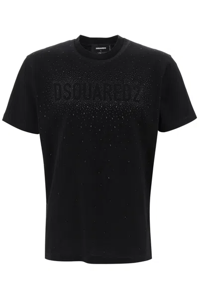 Dsquared2 Cool Fit T-shirt With Rhinestone Logo In Nero