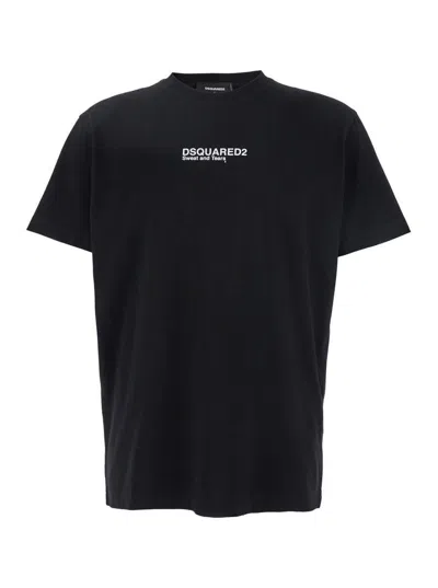 DSQUARED2 'COOL FIT TEE' BLACK T-SHIRT WITH LOGO PRINT ON THE FRONT