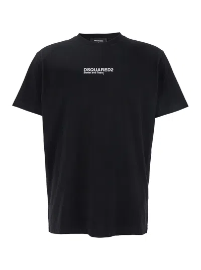DSQUARED2 DSQUARED2 'COOL FIT TEE' BLACK T-SHIRT WITH LOGO PRINT ON THE FRONT IN COTTON MAN