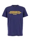 Dsquared2 Blue Crewneck T-shirt With Logo Print On The Front In Cotton Man In Blu