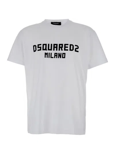 Dsquared2 White Crewneck T-shirt With Logo Lettering On The Front In Cotton Man