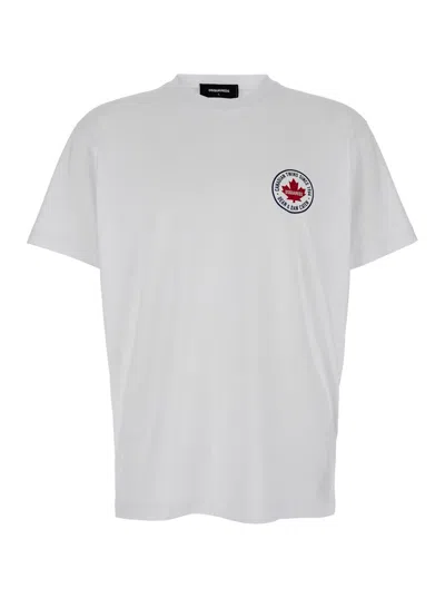 DSQUARED2 WHITE T-SHIRT WITH CHEST LOGO APPLICATION IN COTTON MAN
