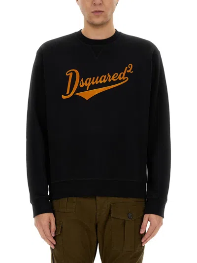 Dsquared2 Cool Fit Velvet Logo Sweatshirt In Black