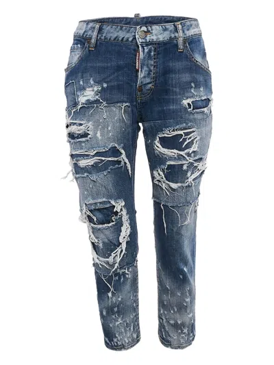 Pre-owned Dsquared2 Cool Girl Distressed Cropped Jeans In Blue