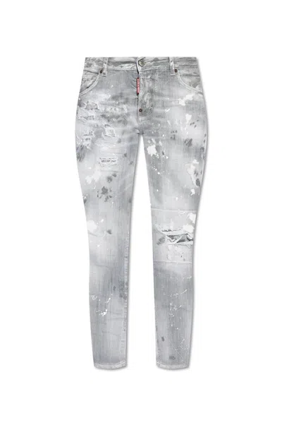 Dsquared2 Logo-patch Cotton-blend Jeans In Grey