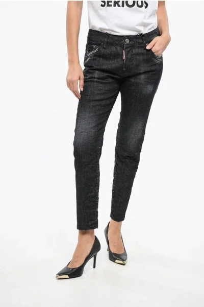 Dsquared2 Cool Girl Fit Denims With Velcro Patch 15cm Grösse 40 In Black