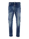 Dsquared2 Cool Gut Blue Jeans With Belt Loops And All-over Painted Details In Denim Man In Blue