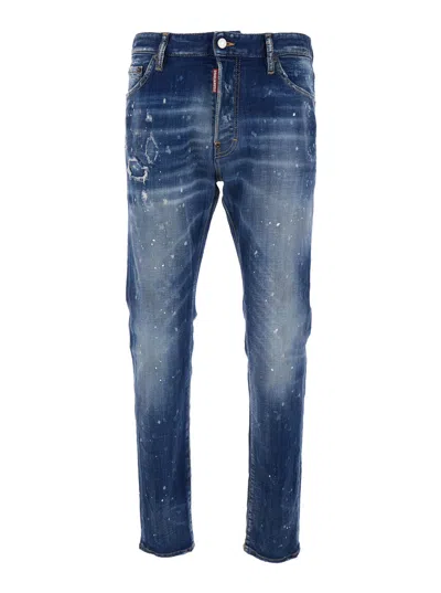 DSQUARED2 DSQUARED2 'COOL GUT' BLUE JEANS WITH BELT LOOPS AND ALL-OVER PAINTED DETAILS IN DENIM MAN